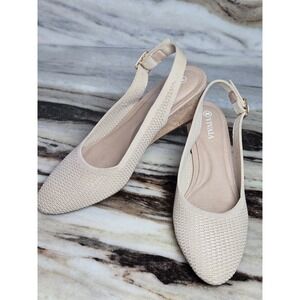 Vivala Beige Knit Slingback Wedge Heels Pointed Toe Cork Heel Pumps Tan 37  6.5